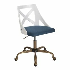 Best Sale 😉 The Gray Barn Charlotte Farmhouse Task Chair Blue Fabric/white Wood 👏