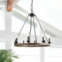 Best Pirce 😀 The Gray Barn Modern Farmhouse Wagon Wheel 8-light Chandelier - W26"x H25.5" ✔️
