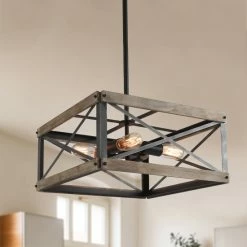 Discount 🔔 The Gray Barn Peaceful Pine 4-light Rustic Chandelier Kitchen Island Ceiling Hanging Pendant - W18" X W18" X H 8.3" ⌛