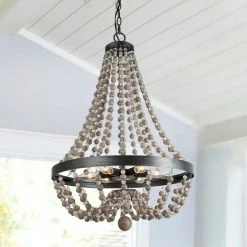 Flash Sale ✨ The Gray Barn 6-Light Crystal Wood Beaded Coastal Pendant Lights - D20.1" X H88.3" 🥰