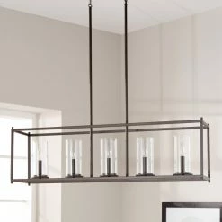 Brand new 🤩 The Gray Barn Olde Bronze Steel 5-light Linear Chandelier With Clear Glass Cylindrical Shades 🔔