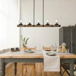 Cheapest 😍 The Gray Barn Modern Farmhouse Linear Wood 5-Light Island Pendant Lights - L42.9"xW4.7"xH7.5" 🧨 -The Gray Barn Shop unnamed file 6330
