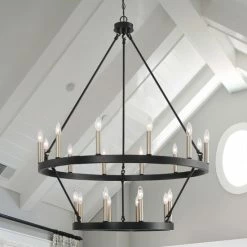 Coupon ⌛ The Gray Barn Highclere Farmhouse 20-light Wagon Wheel Chandelier - 40"x40"x 47.83" Classic Black/contemporary Brass Dust 😉