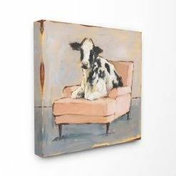Discount 🛒 The Gray Barn Baby Calf On A Pink Couch Painting Canvas Wall Art - Multi-Color 🔔