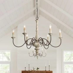Outlet 🤩 The Gray Barn 6-Light Modern Farmhouse 37" Wood Classic Candle Chandelier For Dining Room ⭐