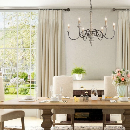 Outlet π€© The Gray Barn 6-Light Modern Farmhouse 37" Wood Classic Candle Chandelier For Dining Room β 4 Outlet π€© The Gray Barn 6-Light Modern Farmhouse 37" Wood Classic Candle Chandelier For Dining Room β - Image 2