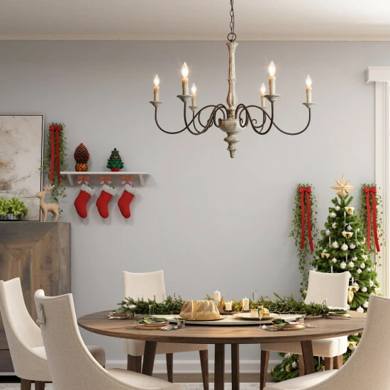 Outlet π€© The Gray Barn 6-Light Modern Farmhouse 37" Wood Classic Candle Chandelier For Dining Room β 5 Outlet π€© The Gray Barn 6-Light Modern Farmhouse 37" Wood Classic Candle Chandelier For Dining Room β - Image 3