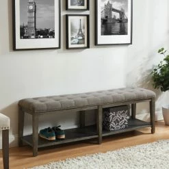 Best Sale 🥰 The Gray Barn Beavers Point Rustic Bench Beige ⌛